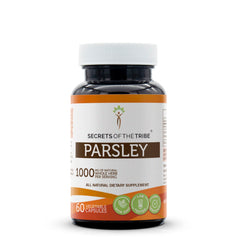 Front view of Secrets of the Tribe Parsley 60 capsules bottle