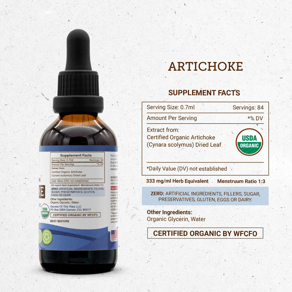 Close-up of Secrets of the Tribe Artichoke bottle