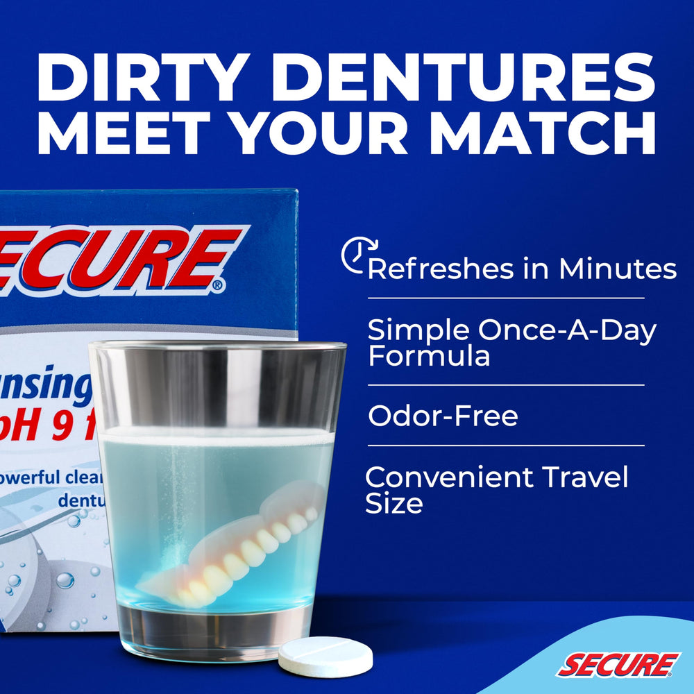 Tablet dissolving in warm water for denture cleaning