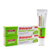 12-hour hold badge on Secure Denture Adhesive with Aloe Vera and Myrrh.