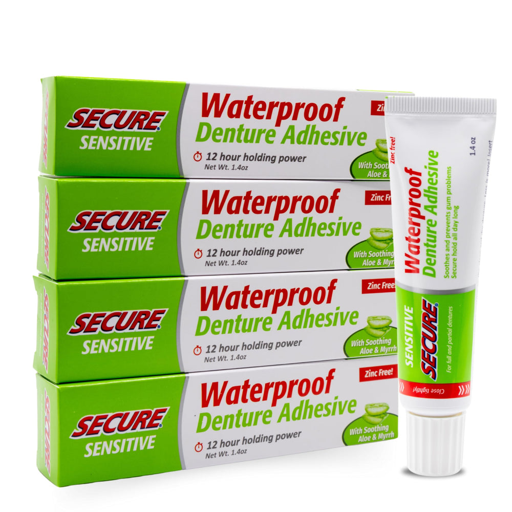 Front view of Secure denture adhesive tube (pack of 4)