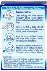 Applying denture adhesive strip to lower dentures