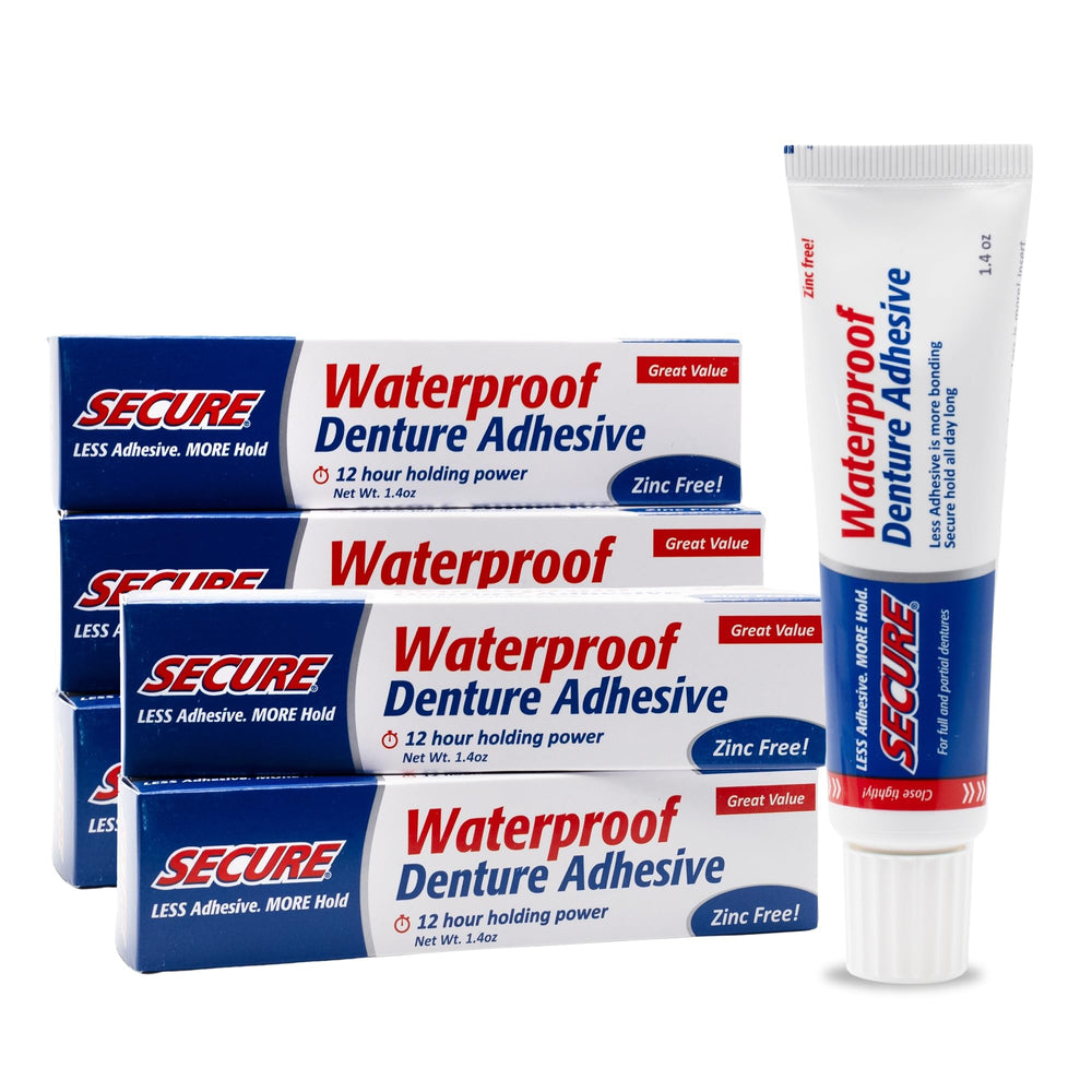 Secure Waterproof Denture Adhesive 1.4 oz tube, pack of 5 - front view