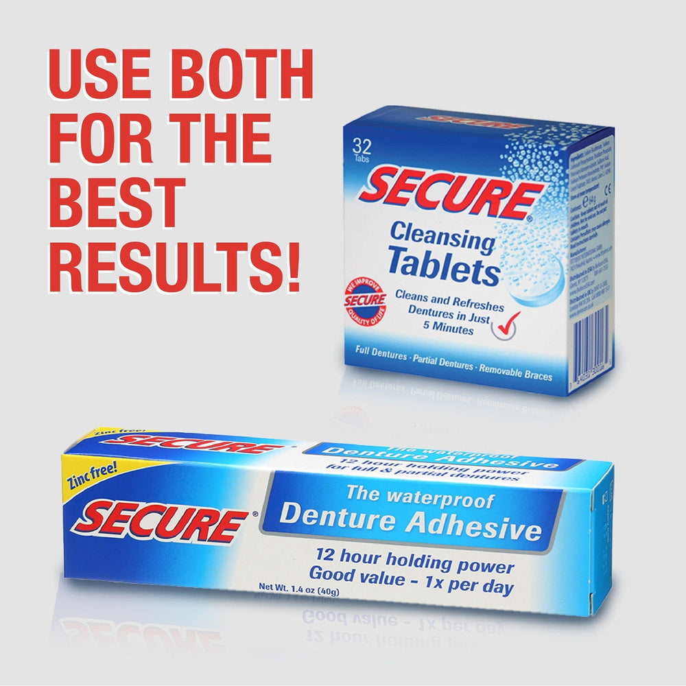 Secure Denture Cleanser recommended for adhesive removal