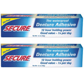 Front view of Secure Waterproof Denture Adhesive pack (2 x 1.4 oz)