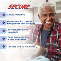 Uppers and lowers dentures secured with Secure Adhesive