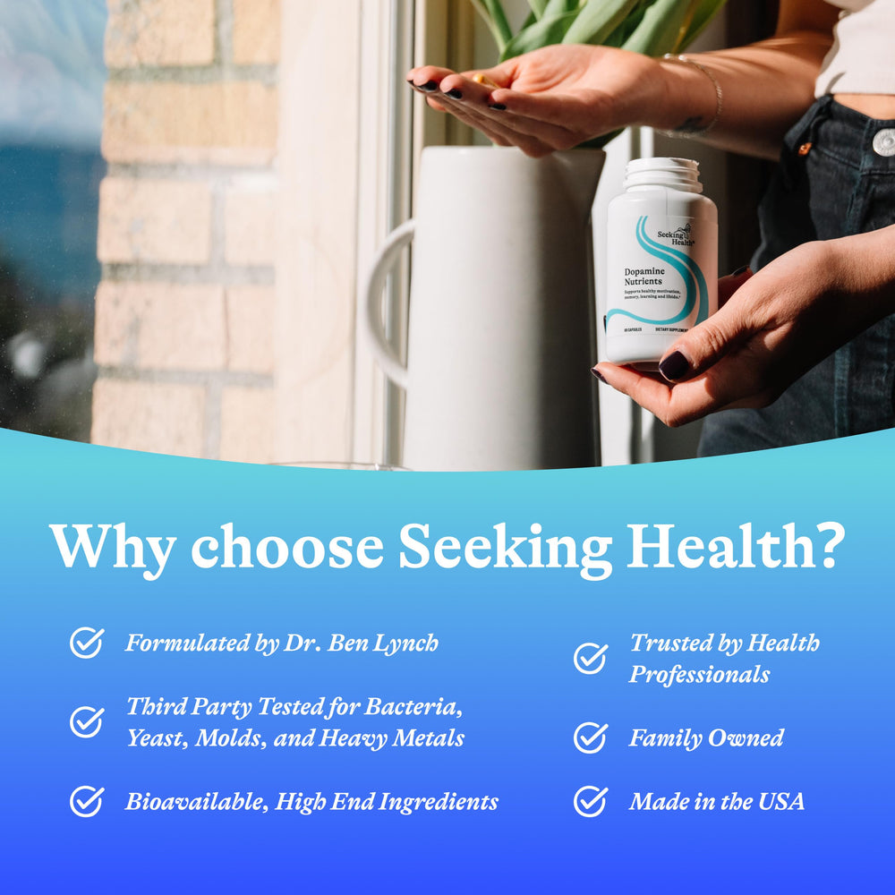 Seeking Health Dopamine Nutrients packaging with vegetarian label