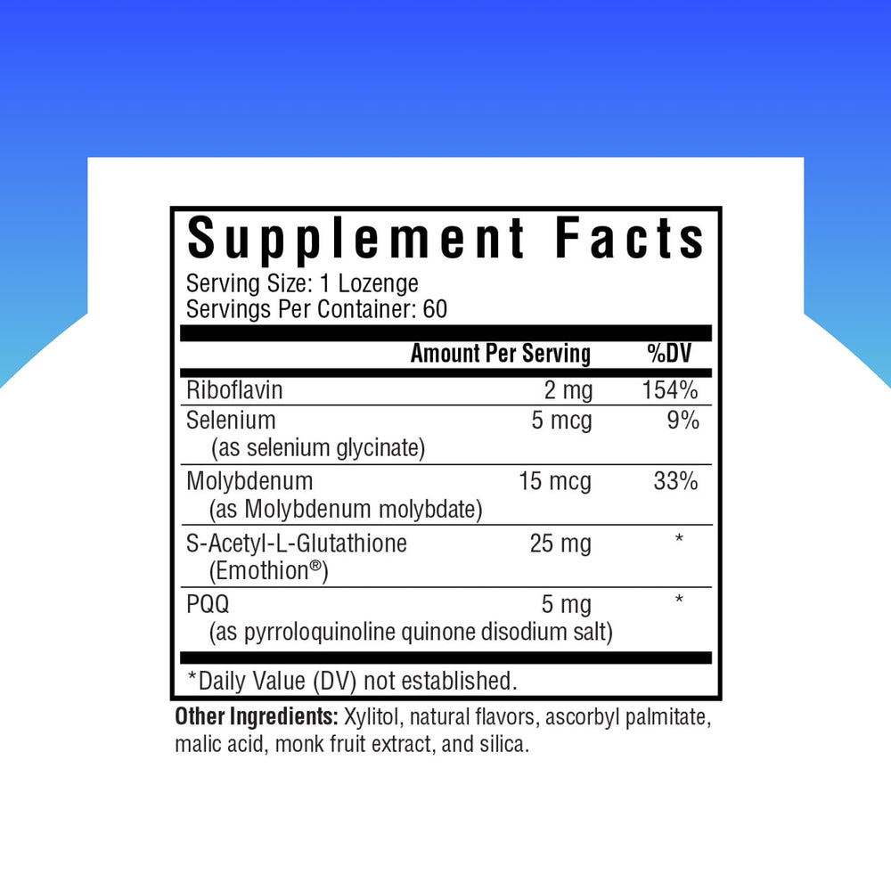 Back label of Seeking Health Glutathione Plus Lozenges