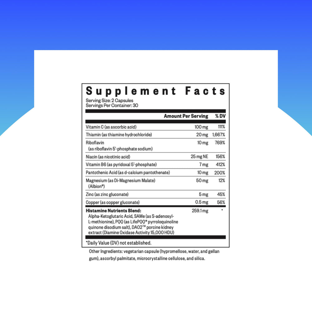 Histamine Nutrients label close-up