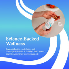 Vitamin B complex capsule bottle highlighting cognition and heart health