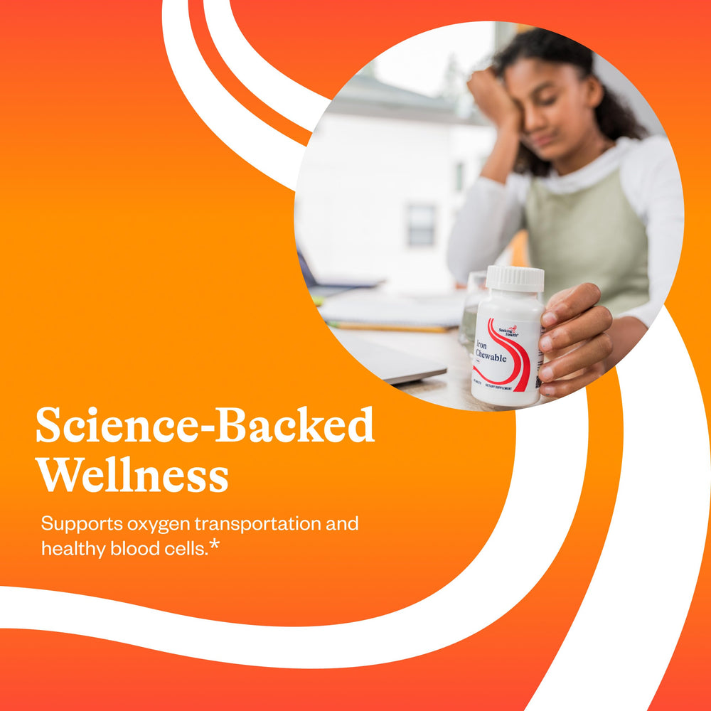 Dispensed bottle with 60 chewable iron tablets