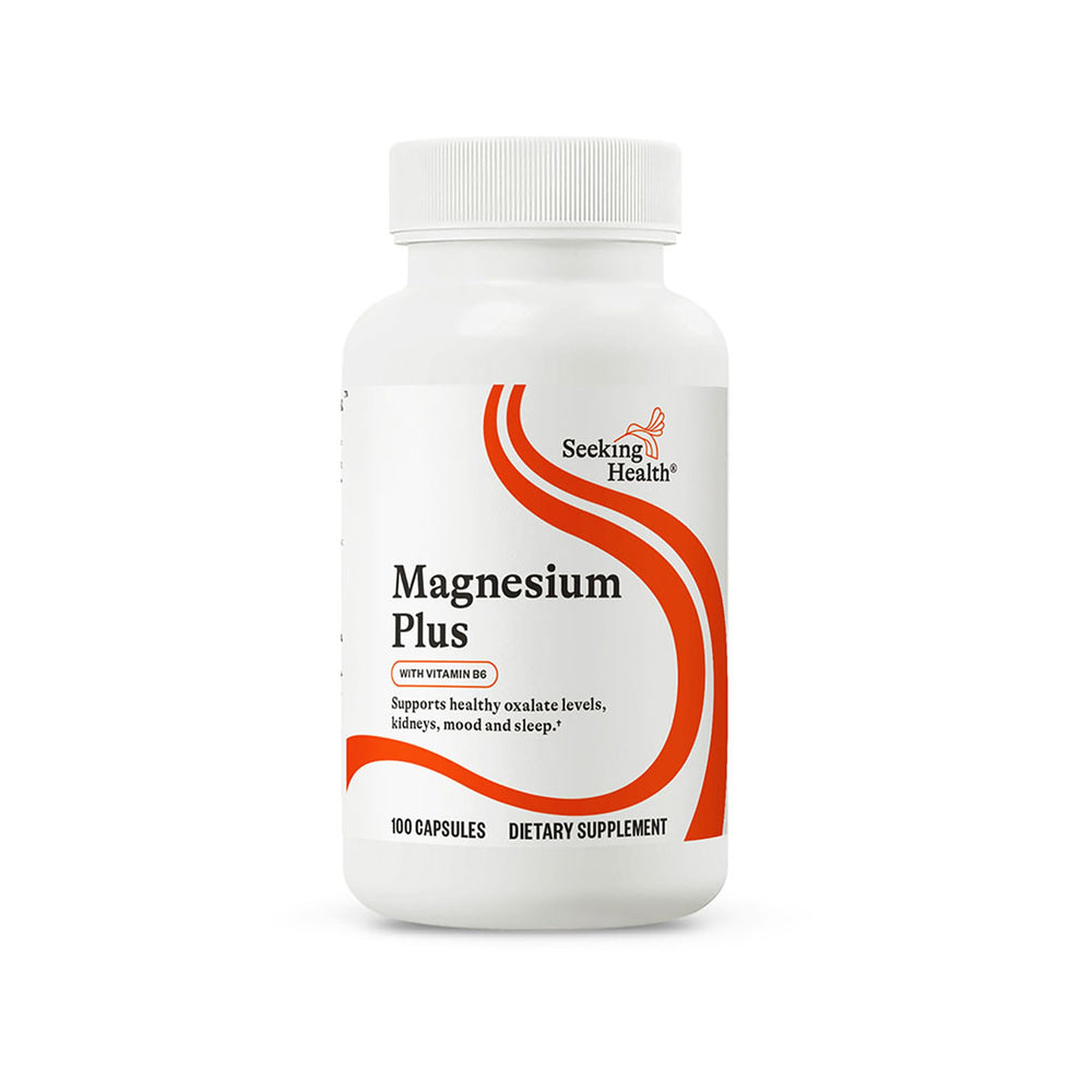 Seeking Health Magnesium Plus bottle with Vitamin B6 on white background