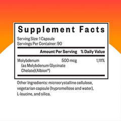 Bottle side label for molybdenum glycinate chelate supplement