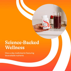 Bottle with vitamins and minerals imagery showing bioavailable nutrients