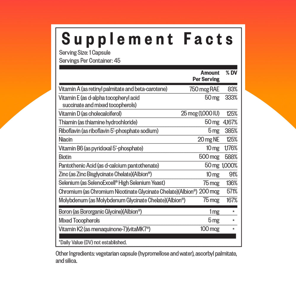 Close-up of One Sensitive supplement label highlighting vegetarian/vegan suitability
