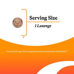 Seeking Health PQQ Lozenge ingredients panel emphasizing 20 mg PQQ.