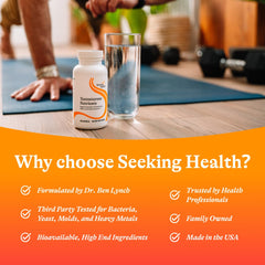 Seeking Health Testosterone Nutrients bottle under morning light for daily energy