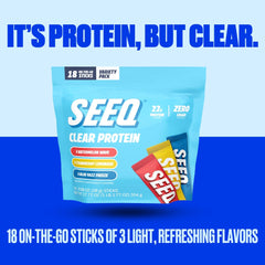 SEEQ Clear protein packaging and label details.