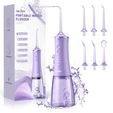 Sejoy water dental flosser pick with white body and blue accents