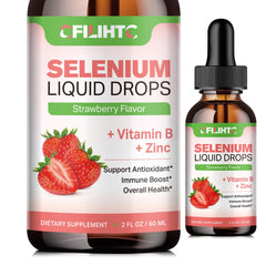 Product hero image: Selenium Liquid Drops bottle 2 oz with strawberry flavor