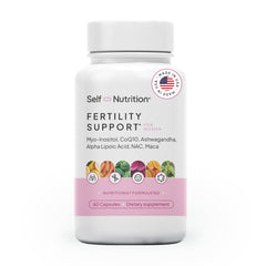 Front view of SELF NUTRITION Fertility Support bottle with label