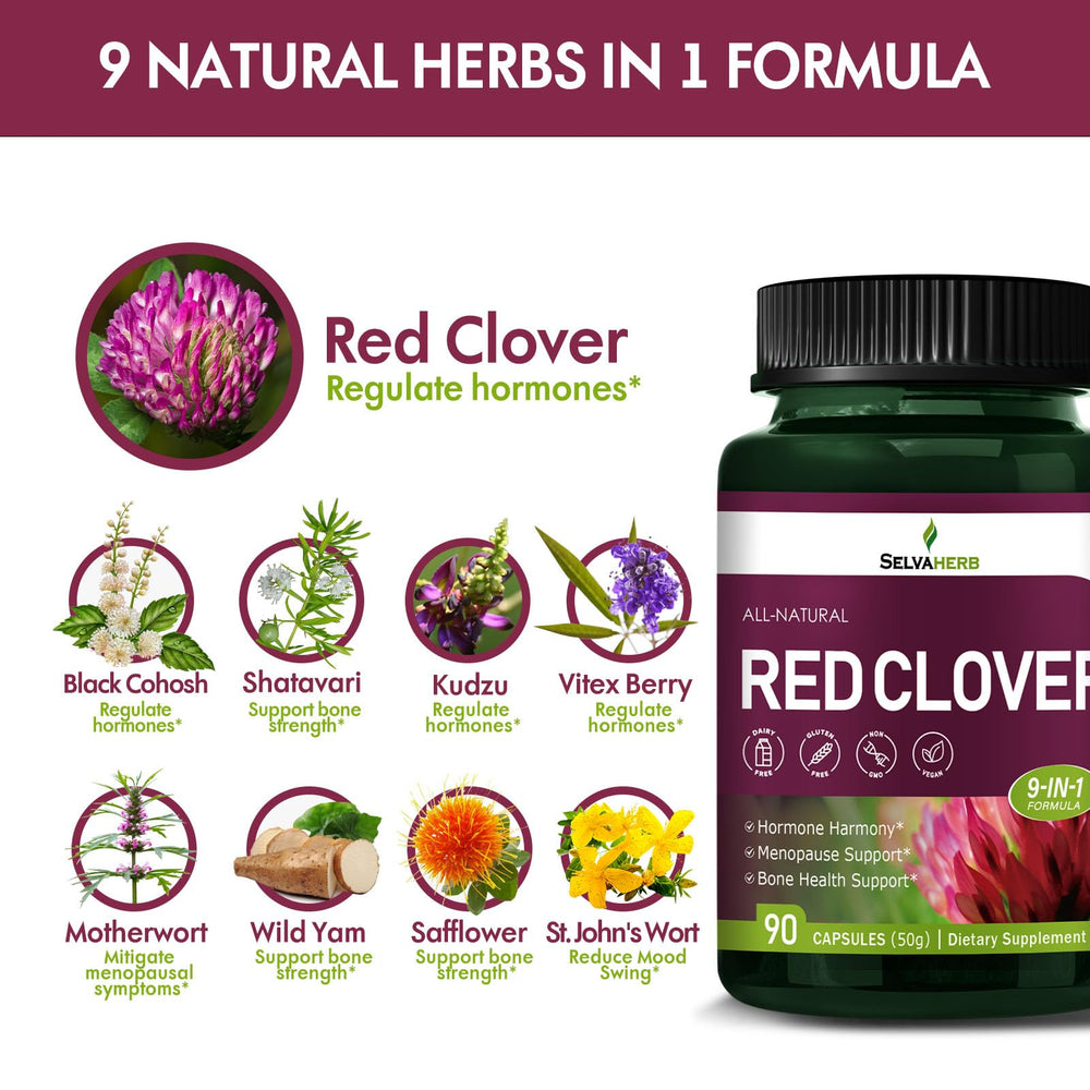 Selvaherb Red Clover bottle with 90 count label