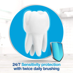 Whitening claim and fluoride details on Sensodyne packaging