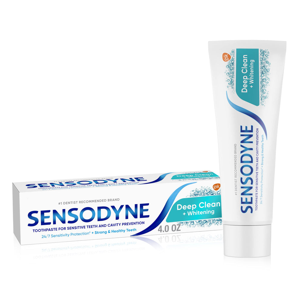 Front view of Sensodyne Deep Clean Sensitive Toothpaste 4 oz tube