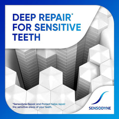 Close-up of Sensodyne Repair and Protect Mint Toothpaste label