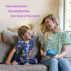 Travel-ready kit with USB cable and extra brush heads for kids