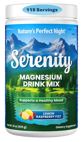 Front view of Serenity night magnesium drink mix bottle 15 oz