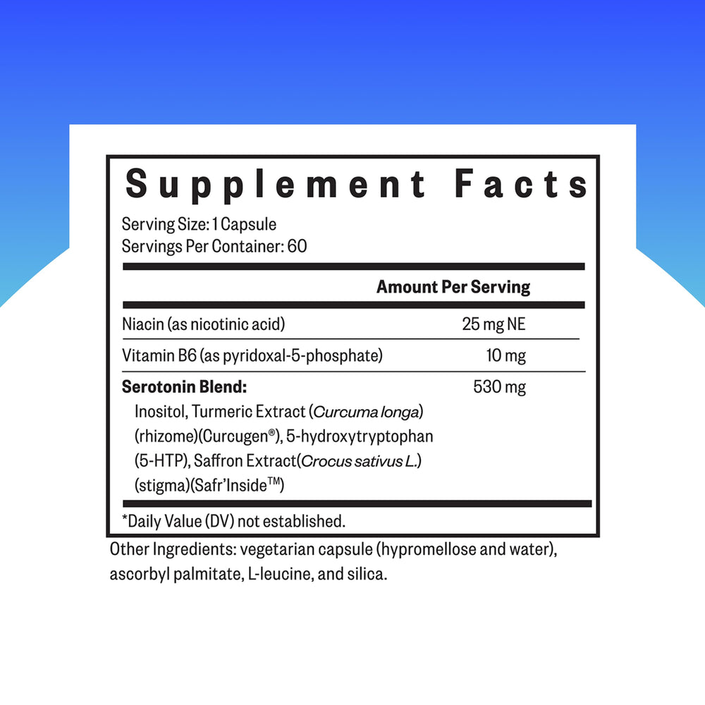 Close-up of Serotonin Nutrients 5-HTP with Vitamin B6 and saffron