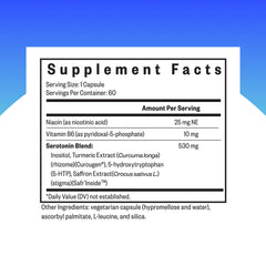 Close-up of Serotonin Nutrients 5-HTP with Vitamin B6 and saffron