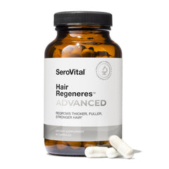 Serovital Hair Regeneres bottle and capsules on white background