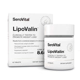 Serovital LipoValin bottle closeup showing stimulant-free appetite control support.