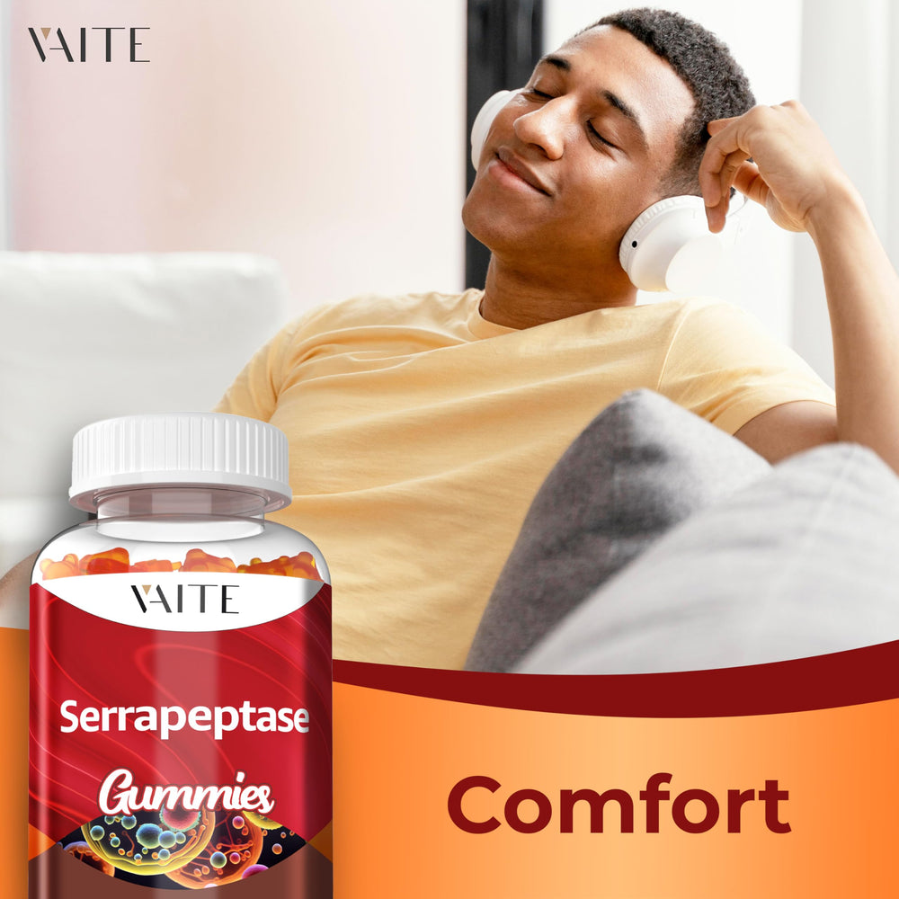 Product packaging and bottle label for Serrapeptase 120000 SPU gummies