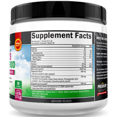 Serving idea with a glass and scoop of beet root powder