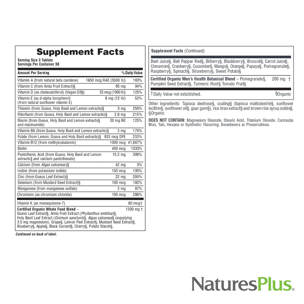 Serving size illustration showing 30 tablets per bottle