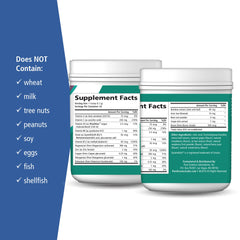 Scoop of powder with a prepared drink beside it.