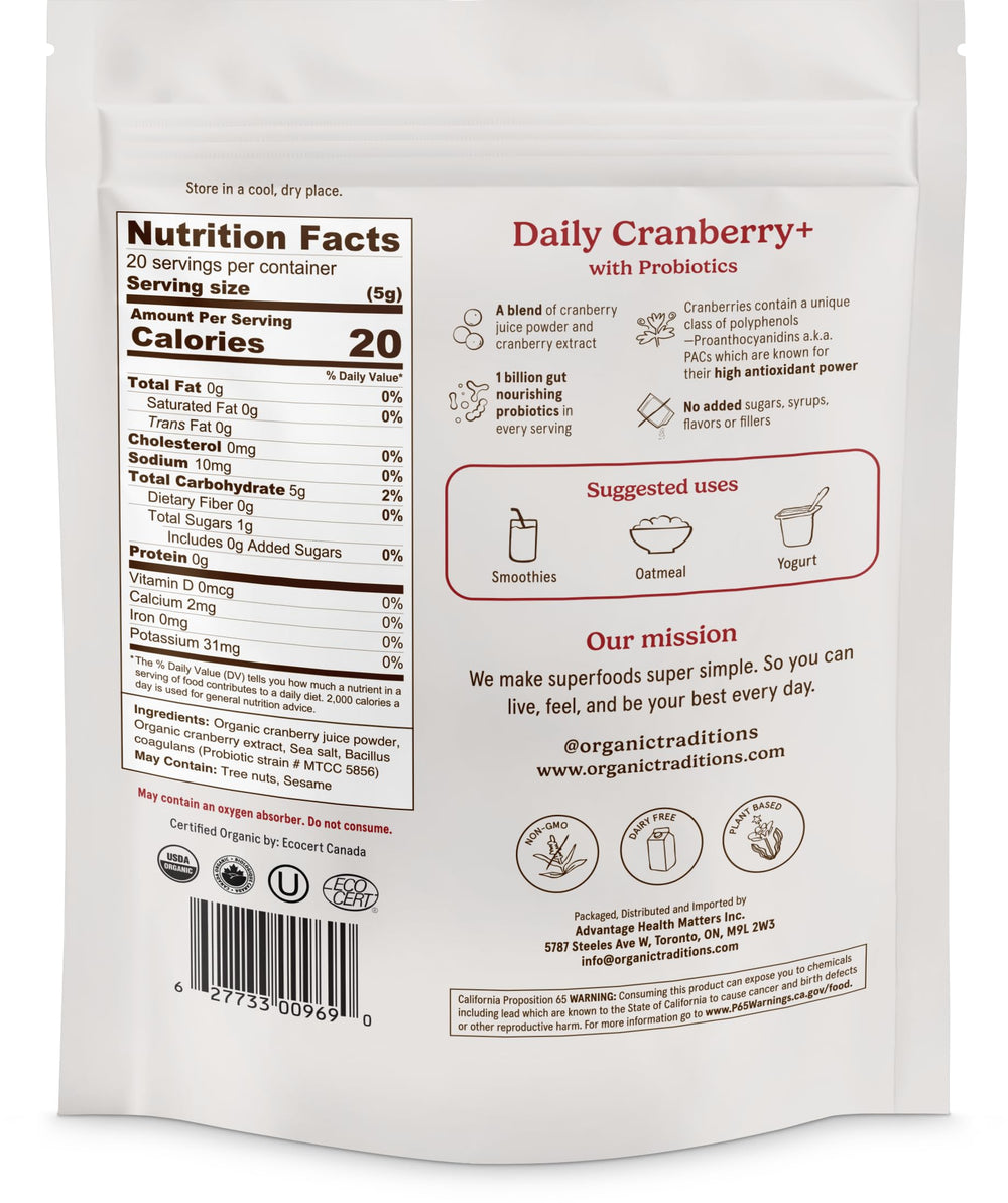 Serving suggestion: mix Daily Cranberry+ powder in water or juice