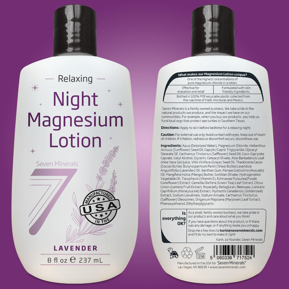 Assorted Seven Minerals lotions with lavender decor