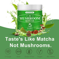 Label image showcasing the seven-mushroom blend ingredients