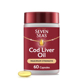 Front view of Seven Seas Cod Liver Oil 60 capsules package