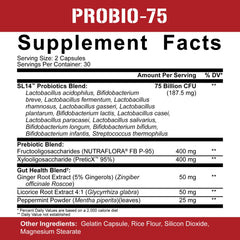 Label showing 75 billion CFUs of probiotic strains per serving