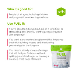 SFH Fuel strawberry scoop close-up emphasizes tasty protein boost.