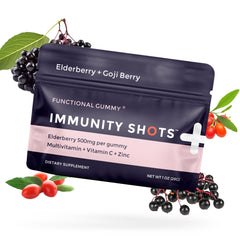 Front view of SGC Immunity Shots Elderberry and Goji Berry 500mg gummies