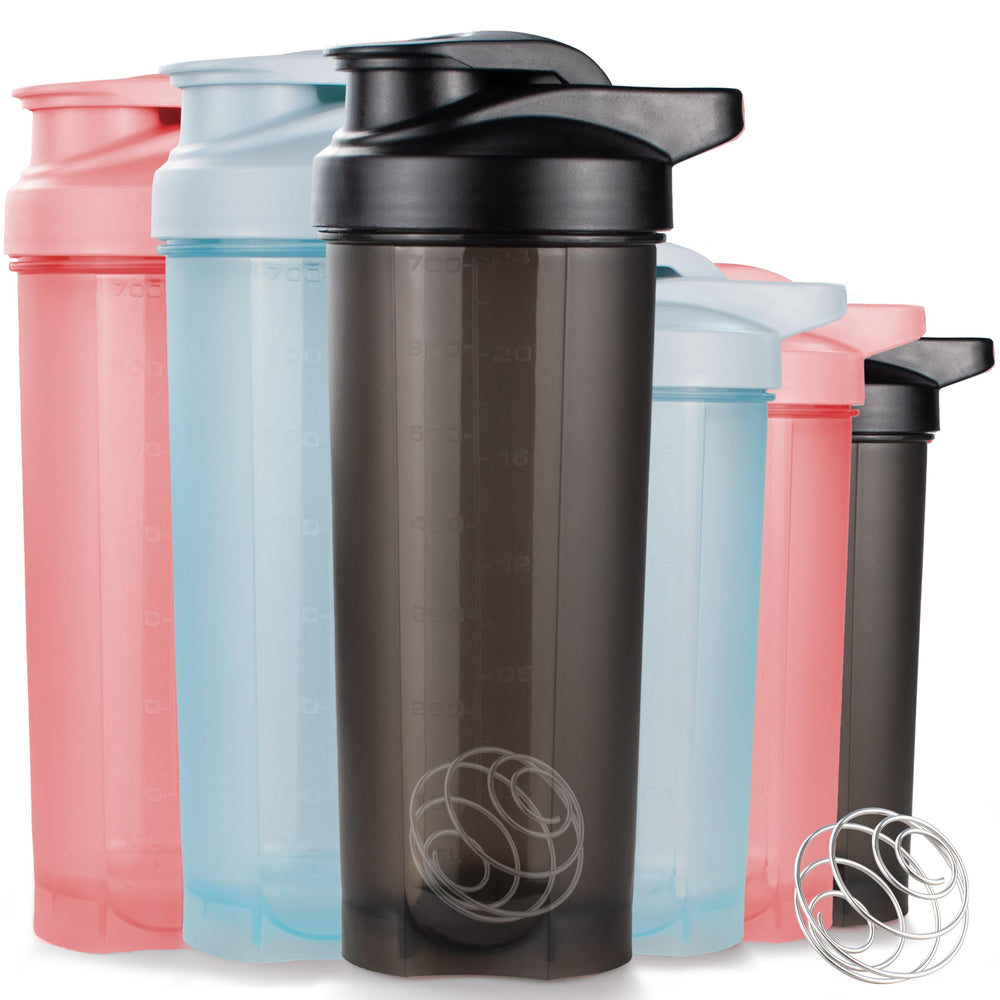 ShakerZoo six-pack protein shaker bottles in multicolor