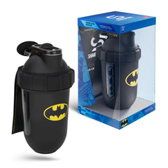 SHAKESPHERE Batman Edition shaker with embossed bat emblem for iconic gym sessions.