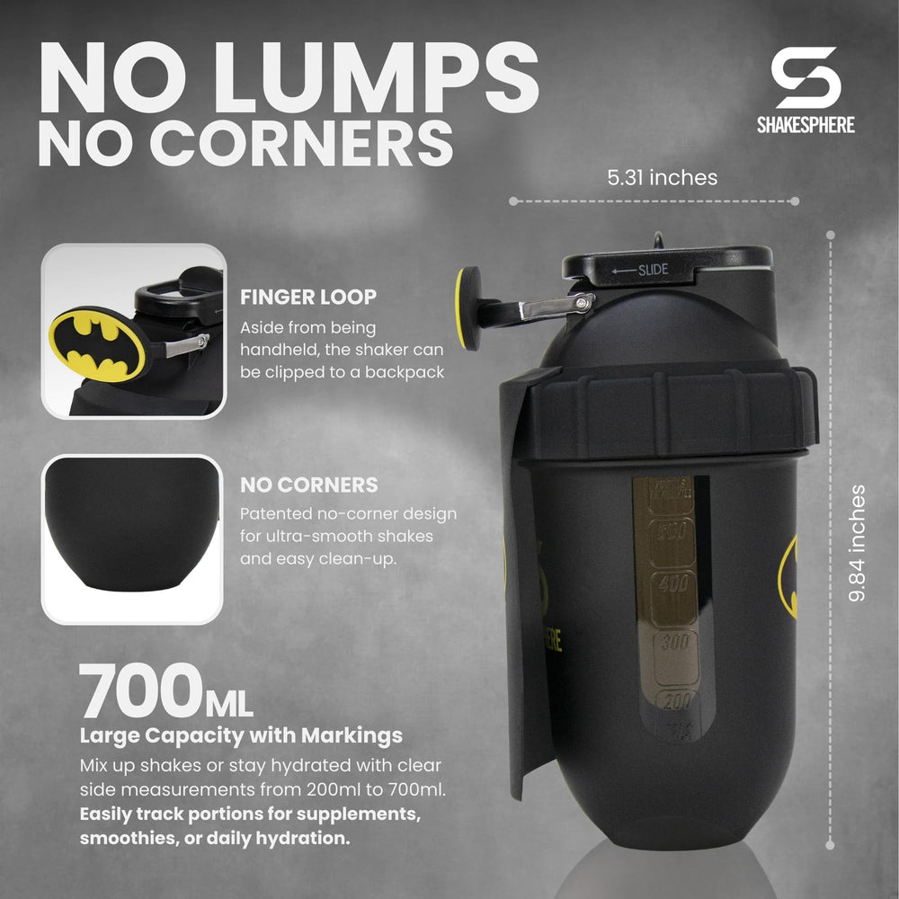 SHAKESPHERE Batman Edition shaker uses ultra-durable Tritan for crystal-clear durability.