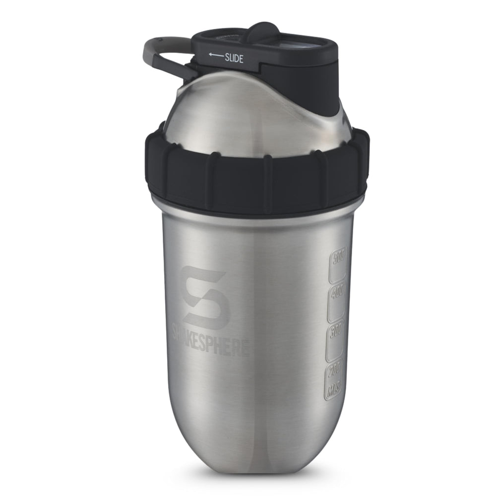 SHAKESPHERE stainless steel shaker 24oz cap lid closeup shows leak-proof closure for travel